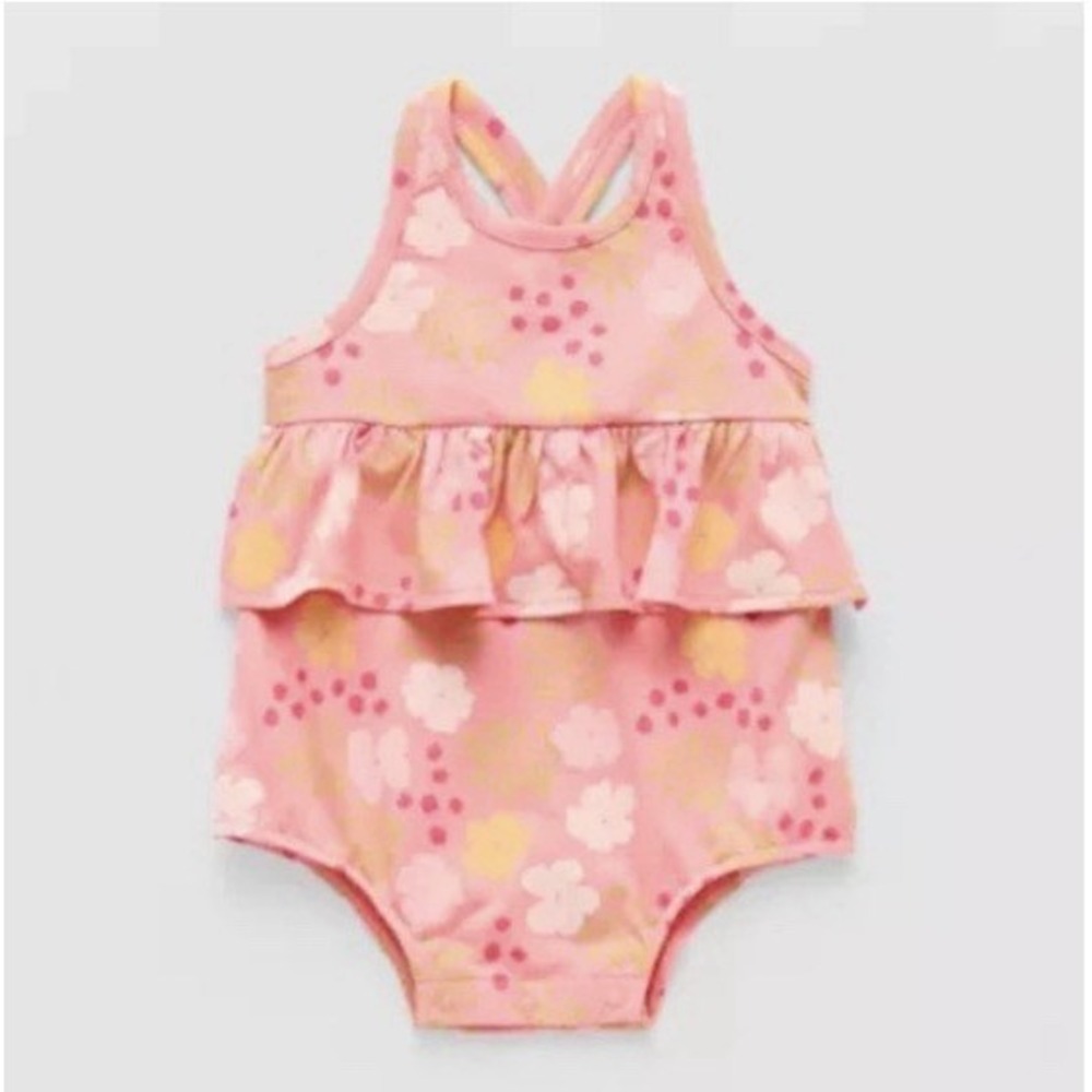 NWT Baby Girl Okie Dokie Pink Floral Bubble Romper Size 3 Months